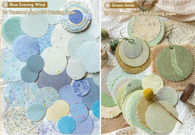 K Kattone 300Pcs Scrapbook Supplies Kit, Round Edge Colorful Textured Embossed Rice Decoupage Paper for Scrapbooking, Junk Journaling, Card Making, Mixed Media Collage, Vibrant DIY Decorative Materials Gift Set - Image 4